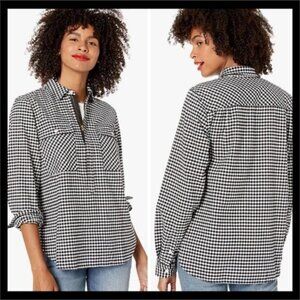 J. Crew Mercantile Gingham‎ Flannel Half Zip Black White XS